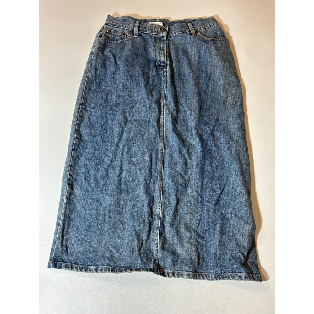 Christopher & Banks Denim Maxi Skirt Womens 6 Blue Excellent Cinch Back Long